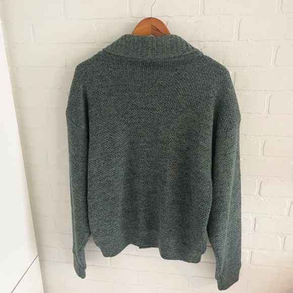 Vintage Men’s Knit Cardigan Shawl Double breast Wool Green Grandpa Oversized M - Picture 13 of 15